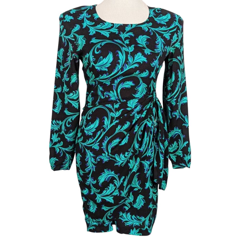 VINTAGE 90's Y2K RAMPAGE Faux Wrap Style Ivy Floral Dress Rayon Mob Wife XS
